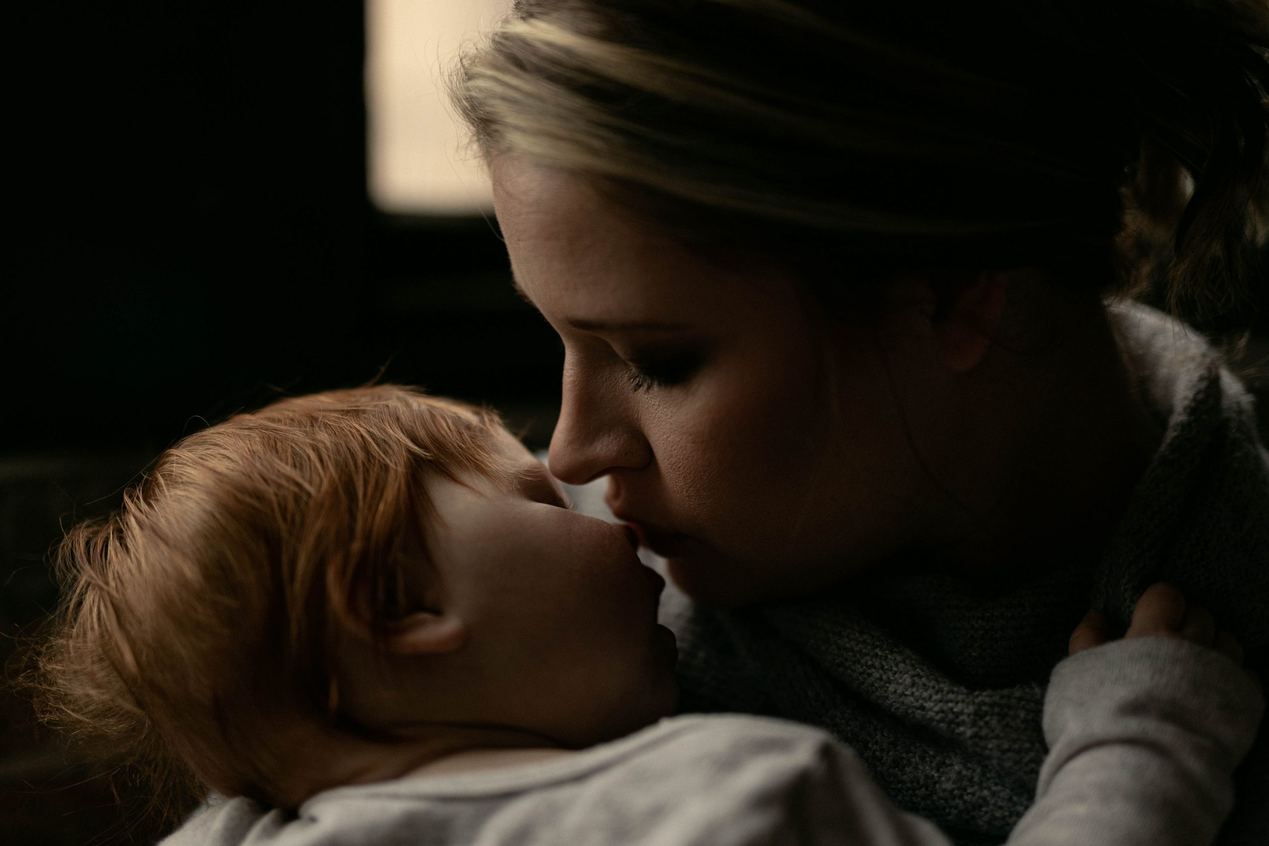 mom and baby during moody studio session