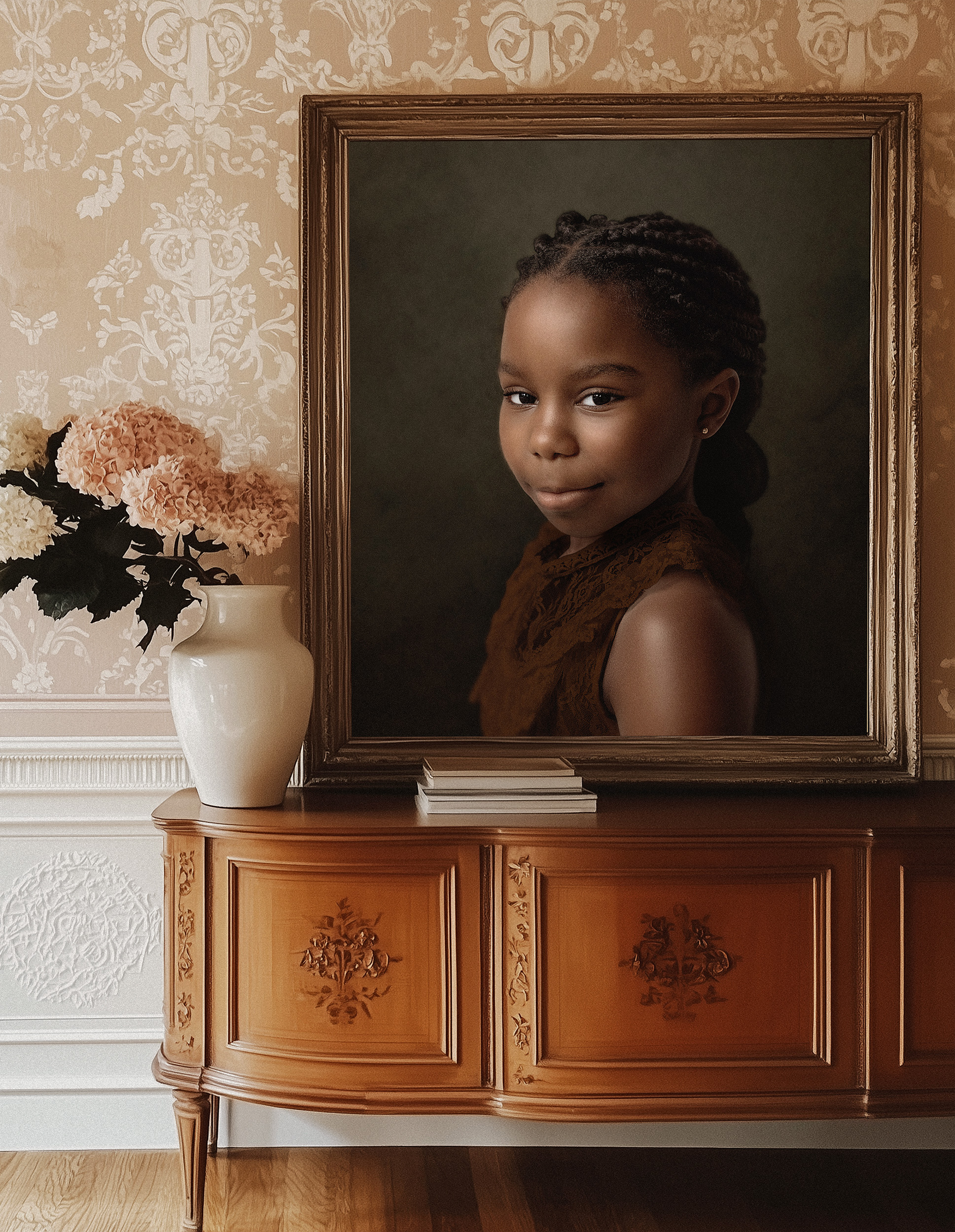 framed canvas portrait of a little girl from a Michigan children's portrait session.